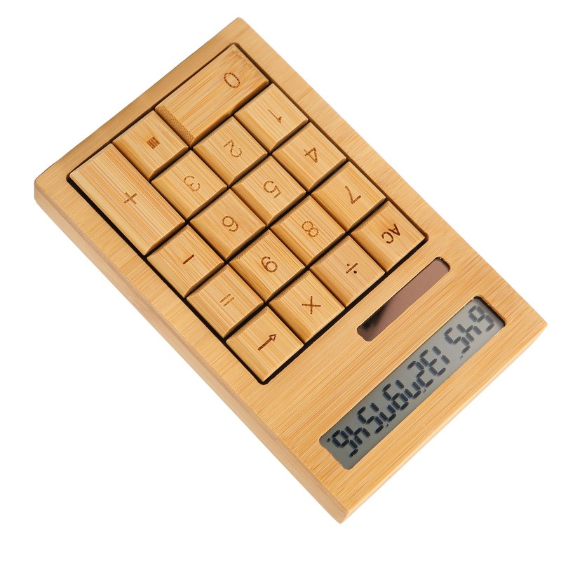 Wooden Calculator Solar Battery Powered 18 Keys Large LCD Display