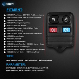 ECCPP 1X Keyless Entry Car Remote Key Fob Transmitter Replacement fit for Ford Escape Escort Expedition Explorer Focus/Lincoln Aviator LS Navigator Town Car/Mercury Cougar Mariner Montego CWTWB1U331