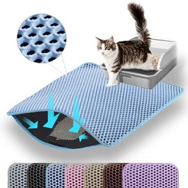 Petinstinct Jumbo Cat Litter Mat, 46x26 Inches Double Layer Honeycomb Litter Trapping Mat, Non Slip Waterproof Urine Proof Extra Large Cat Litter Box Mat, Kitten Supplies and Essentials, XXL, Blue