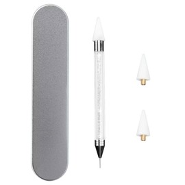 OOTDAY Rhinestone Picker Dotting Pen, Dual End Nail Rhinestone Picker Tool with 2 Extra Wax Tips, Dotting Pen for Stones, Crystals, Gemstones, White