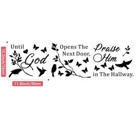 Until God Opens The Next Door Praise Him in The Hallway Wall Decals Inspirational Religious Faithful Quote Wall Stickers Peel and Stick Bible Verse Wall Stickers for Living Room Church