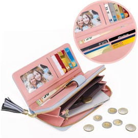 Pomelo Best Womens Wallet RFID Blocking Large Capacity Long Purse with 12 Card Slots, Zipper Phone Coin Pocket (Light Blue/Grey Blue)