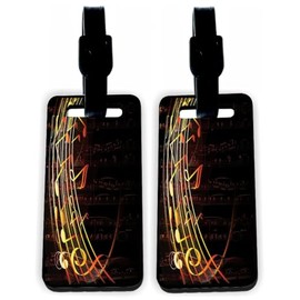 Music Notes Modern Design Gold Fire - Hardboard Luggage Identifier Tags with Straps (x4)