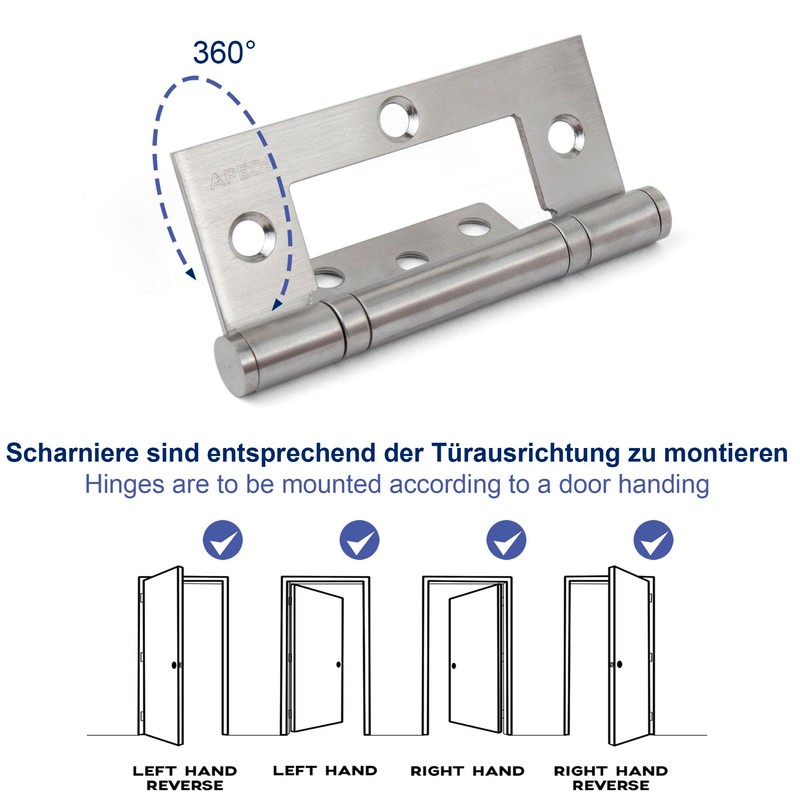 APECS Stainless Steel Hinges Foldable 304 Stainless Steel for Wooden