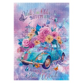 Colorful Car Flower Puzzles for Adults 1000 Pieces, Gradient Inspirational Plant Art Jigsaw Puzzles, Beautiful Butterfly Floral Impossible Aesthetic Puzzle
