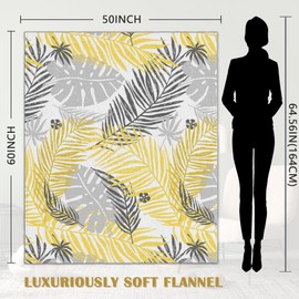 Yellow Gray Leaves Blanket, Summer Plants Soft Lightweight Throw Blanket for Sofa Couch Bed Room 50x60 inch