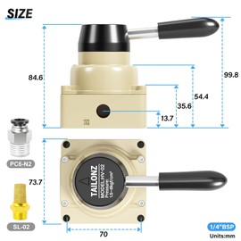 TAILONZ PNEUMATIC Rotary Lever Hand Valve HV-02 1/4 Inch BSP Air Flow Regulator 3 Positions 4 Way