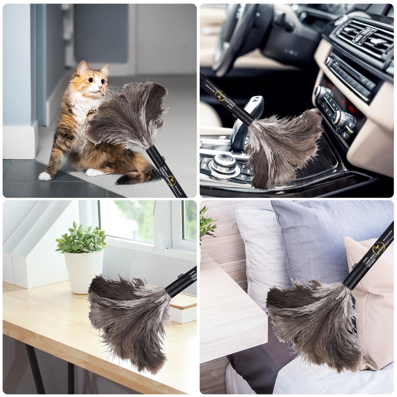Aldwin Ostrich Feather Duster Retractable 1 Pack,16 inch Genuine Fluffy