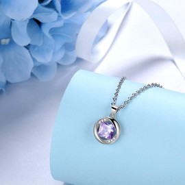 Jewmon Women's 925 Sterling Silver Birthstone Necklace 12 Months Birthstone Solitaire Chain Necklace Pendant with Zirconia Jewellery Gifts for Women Girls Christmas, Sterling Silver, Crystal