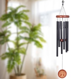 Lovionus89 Sympathy Wind Chime Outdoor 32 Inch Tree of Life Metal Deep Tone Large Memorial Wind Chime with 6 Tuned Tubes for Garden Window Hanging Decoration, Black