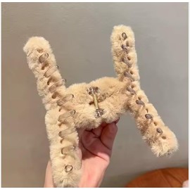 MUJU Fluffy Hair Clips, 13 cm, Set of 2, Assorted Colours (Light Brown/2pack)