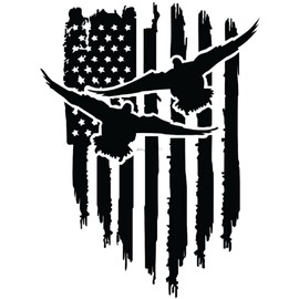 Cartat2s American Flag Hanging with Ducks Vinyl Decal | 7 X 5 inches Matte Black | Patriotic Hunting Waterfowl Geese Car Truck Window Sticker