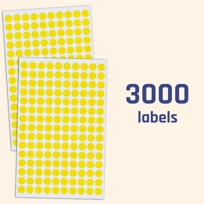 3,000 Pack, 10mm Round Dot Stickers Sticky Labels - Yellow
