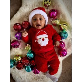 Engofs Toddler Baby Boy Christmas Outfit Santa Embroidery Sweatshirt Pants Set Fall Winter Clothes Red 6-12 Months