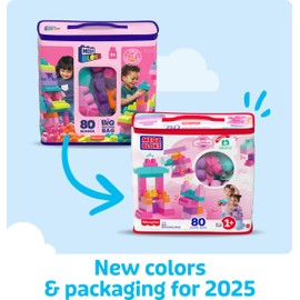 MEGA BLOKS First Builders Toddler Blocks Toys Set, Big Building Bag Collection with 80 Pieces and Storage, Pink, Ages 1+ Years