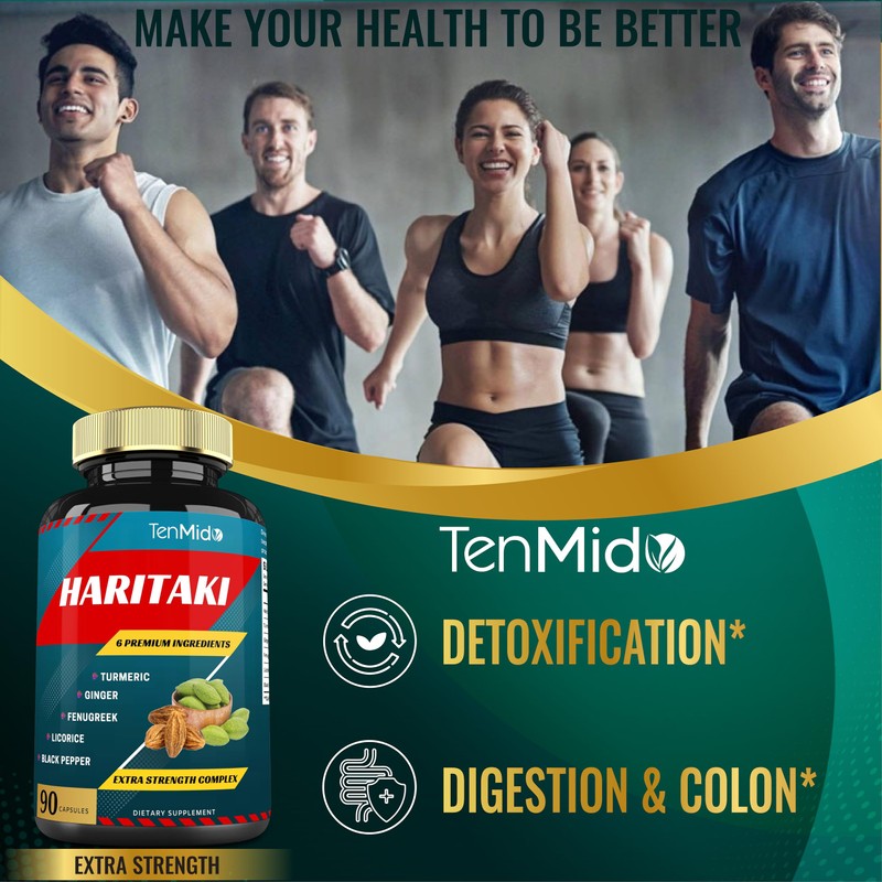 Tenmido Haritaki Supplements Extract Capsules with Turmeric, Ginger, Fenugreek, Licorice,