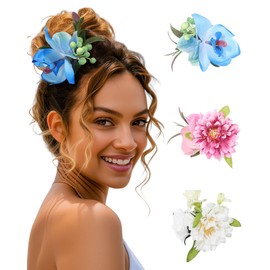 HAIMEIKANG Hawaiian Flower Hair Clips for Women - 3PCS Beach Tropical Hair Clips for Girls,Artificial Flower Clips for Beach,Hawaiian Hair Accessories for Vacation Party