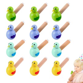 Pack of 12 Children's Wooden Bird Whistle Toy Lotus Flute Christmas Funny Whistle for Children, Party Flutes Wooden Pipes for Gatherings Games Entertainment