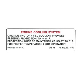 1972 Corvette Engine Cooling System Warning Decal