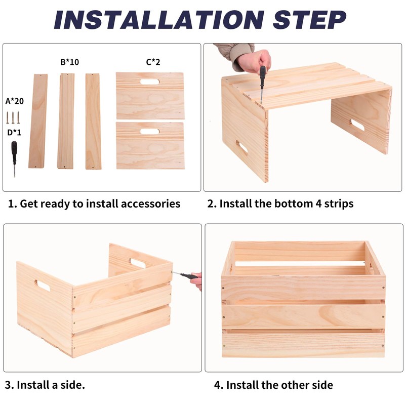 1 Piece Large Pine Wood Crates For Storage, Unfinished Natural