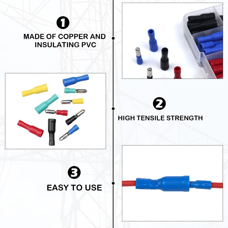100PCS Crimp Connectors,Bullet Connectors 12v Multi-Sizes,Wire Connectors Push Fit without