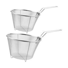 Hemoton Stainless Steel Deep Fry Basket, Wire Mesh French Chip Frying Basket, with Folding Handles for Kitchen Frying Pasta Spaghetti (15cm+ 18cm)