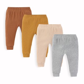 JELYLOVE Unisex Baby Boy Girl Pants Sets Ribbed Soft Infants Bottoms Casual 4 Pack 0-24 Month Babies' Leggings Grey