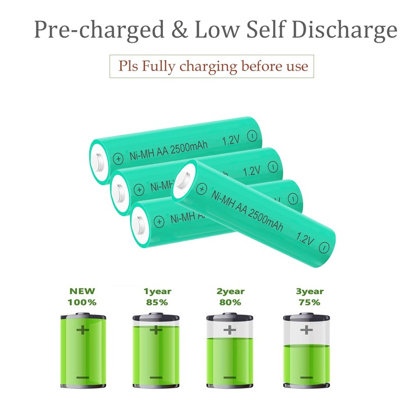 Betmaxful 1.2V Rechargable AA 2500mAh High Performance Pre-Charged Ni-MH Batteries