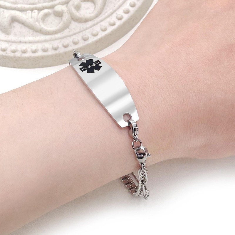 Oneress Blood Thinner Awareness Medical Alert Bracelet Multilayer Stainless Steel