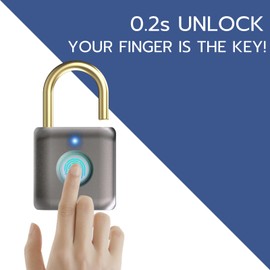 Pothunder Fingerprint Padlock, Smart Padlock, Locker Lock, Biometric Keyless Fingerprint Lock for Gym Locker, Toolbox, Locker, Door, Luggage, Backpack(Gray)