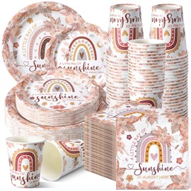 Hsei 250 Pcs Boho Plates and Napkins Party decorations Disposable Tableware Sets Baby Shower Birthday Party Supplies Serves 50 Guests Dinnerware Baby Bridal Shower Party Favors
