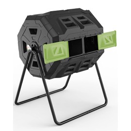 2021 Upgraded Tumbling Composter with Compost Thermometer - Dual Chamber Garden Compost Bin(43 Gal, Green)