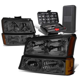Auto Dynasty Smoked Amber Side Headlight+Bumper Lamps+Tool Kit Compatible with Chevy Avalanche Silverado 03-07 w/o Factory Cladding