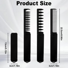 Tyqour Protable Folding Comb for Men, 3 In 1 Pocket Comb Fine Tooth and Wide Tooth Combs for Everyday Grooming, Combing Hair, Beards and Mustaches (Black, Plastic)
