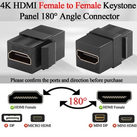QIANRENON HDMI 2.0 Keystone Jack HD Display Coupler Module 4K HDMI Female to Female Keystone Panel 180° Angle Connector HDMI 2.0 Keystone Wall Plate HDTV Socket Adapter, for Wall Plate,Black,2Pcs