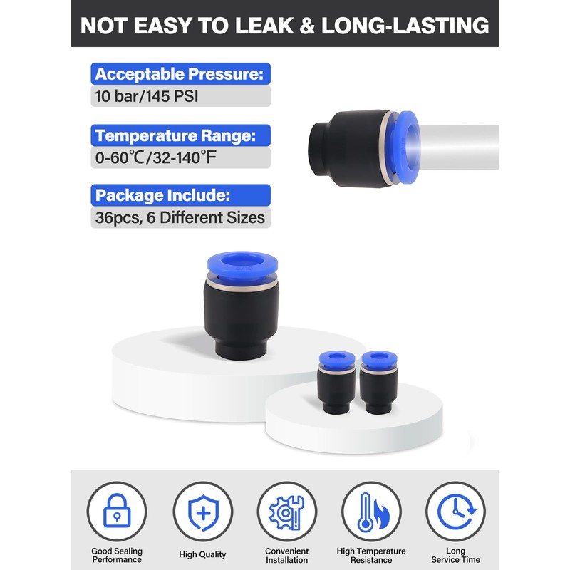36PCS Push-to-Connect Air Line Fitting Plug, Kalolary Quick Connect End