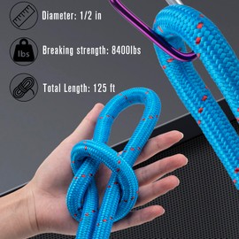 Braided Polyester Rope - 1/2 in x 125 ft Strong Arborist Rigging Rope High Strength Polyester Rope No-Stretch Rope for Climbing Tree Swing Pulling Sailing 8400 Lbs Breaking Strength(Blue)