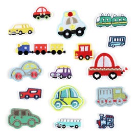 Patch Set of 16 for Cars, Vehicles, Iron, Embroidered Patches, Applique Patches, Repair, Cute, Kids, Boys, Kindergarten, Nursery, DIY, Celebration Gift