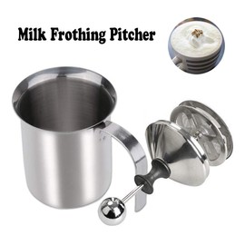 Milk Frother, HomeGoal Stainless Steel Manual Milk Foamer, Handheld Coffee Milk Frothing Pitchers,Manual Operated Milk Foam Maker For Cappuccino Coffee Latte Hot Chocolate(14-Ounce/400ml)