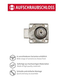 Gedotec Screw-On Lock Metal | Nickel-Plated | Pack of 4 | Box Lock Including Bowl | RIM Lock | Backset: 25 mm | Diameter 19 x 22 mm | Track Locking - Stop Right | for Screwing On