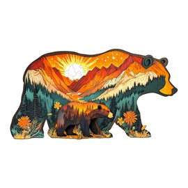 Wooden Puzzles for Adults - Forest Bears Wooden Jigsaw Puzzle - Unique Animal Shaped Wood Puzzles Adult - Christmas Birthday Gifts for Adults/Friends/Family - 80pcs 9.7 * 5.2in