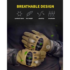 Liovoras Gloves for Men, Motorcycle GlovesPaintball Climbing Training - Tan, Size L