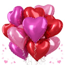 Hot Pink Foil Heart Balloons, 18 Inch 12 Pcs Red and Pink Mylar Heart Shape Balloons Large Hot Pink Light Pink and Red Heart Balloons Party Decoration for Birthday Weding Anniversary Valentine