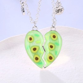2PCS Adroable BFF Magnetic Necklaces, Best Friends Half Heart Avocado Pendant Chain Necklaces, Valentine Friendship Jewelry Gifts for Girls Women Friends Sisters Nieces