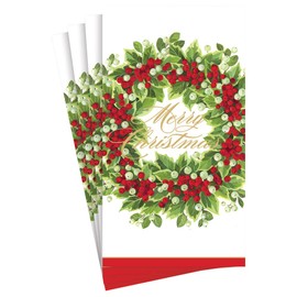 Caspari Holly and Berry Wreath Merry Christmas Paper Guest Towel Napkins - 15 Per Package, 4 Packs