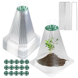 Ceuissp 20 Pack Garden Cloches for Plants with 40 Stakes - 7.9" Clear Plant Covers Freeze Protection, Reusable Greenhouse Garden Cloches with Vents, Animal & Frost Protectors