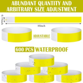 SAHENITEANA 600 Pcs Paper Wristbands for Events Neon Party Wristbands Colored Wristbands Waterproof Paper Identification Wristbands for Concert Bar Entrance Admission (Yellow, 10x0.75in-600PCS)