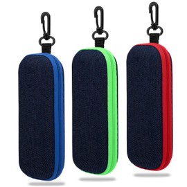 Newellsail 3 Pack Denim Fabric Glasses Case Fashion Hard Glasses Case Portable Travel Glasses Bag with Zipper, 3 colours