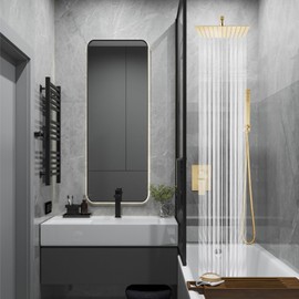 Midanya Shower Faucet Set,Wall Mount Shower System with Square Rain Shower Head and Hand Sprayer, Rough-in Valve Body and Trim Kit Included,8 Inch,Brushed Gold