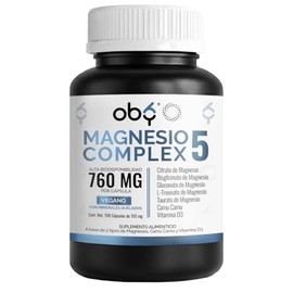 Oby Magnesio Complex 5: Citrato, BisGlicinato, Treonato, Gluconato y Taurato | Sin Oxido | Alta Absorción y Biodisponibilidad | Minerales Quelados, Vi